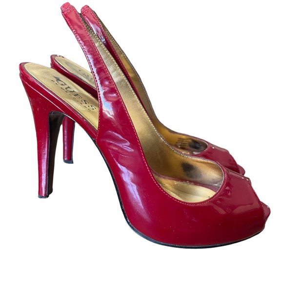 Guess Red Platform Patent Leather Slingback Heels Size 6 - Picture 4 of 8